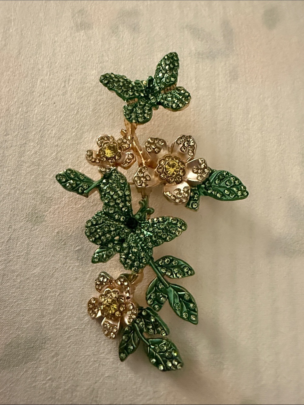 Green and Gold Floral Butterfly Crystal Brooch - Women Jewelry